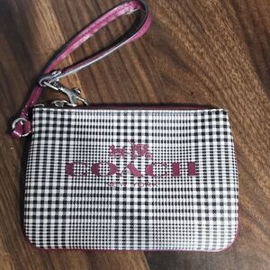 Coach Plaid Wristlet in Black and Pink